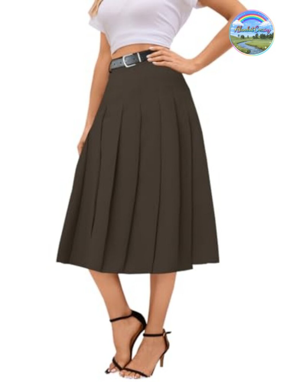 High Waist Pleated Long A-Line Skirt with Pockets